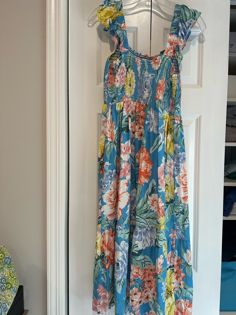 LOFT Blue Floral Ruffled Strap Kids Dress